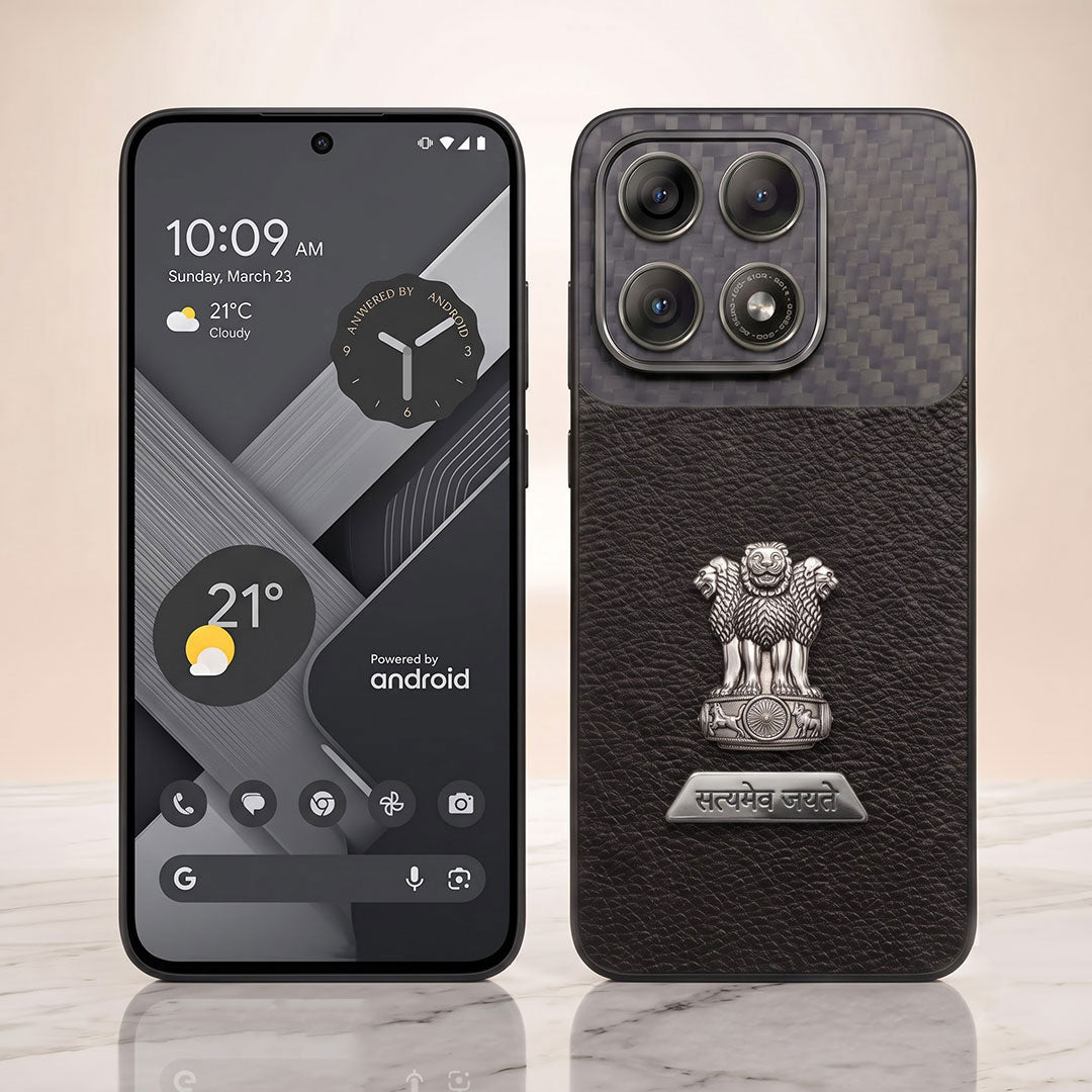 Motorola Edge 70 Pro 5G Satyamev Jayate 2-in-1 Emblem Carbon Fiber Leather Phone Case