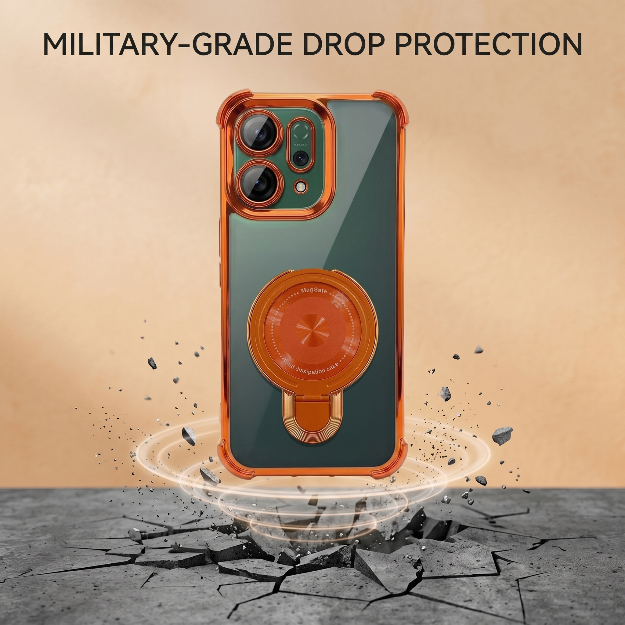 Oppo Reno 14 5G Invincible Bracket Ring Stand Airbag Cosmic Orange Case