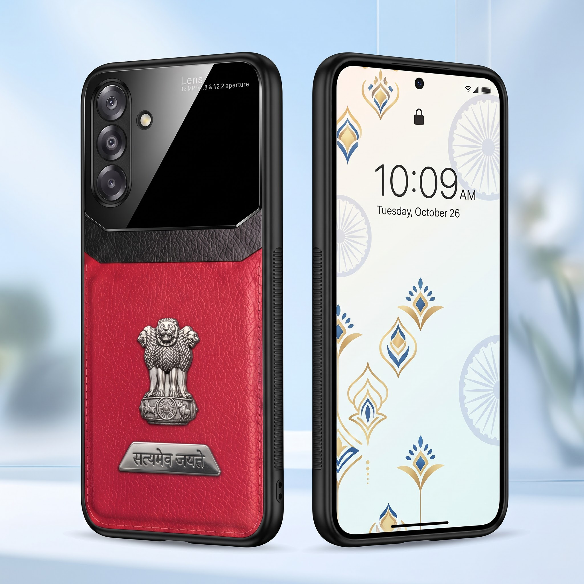 Samsung Galaxy M56 5G Satyamev Jayate 2-in-1 Emblem Leather Lens Protective Back Case