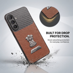 Samsung Galaxy A57 5G Satyamev Jayate 2-in-1 Emblem Carbon Fiber Leather Phone Case