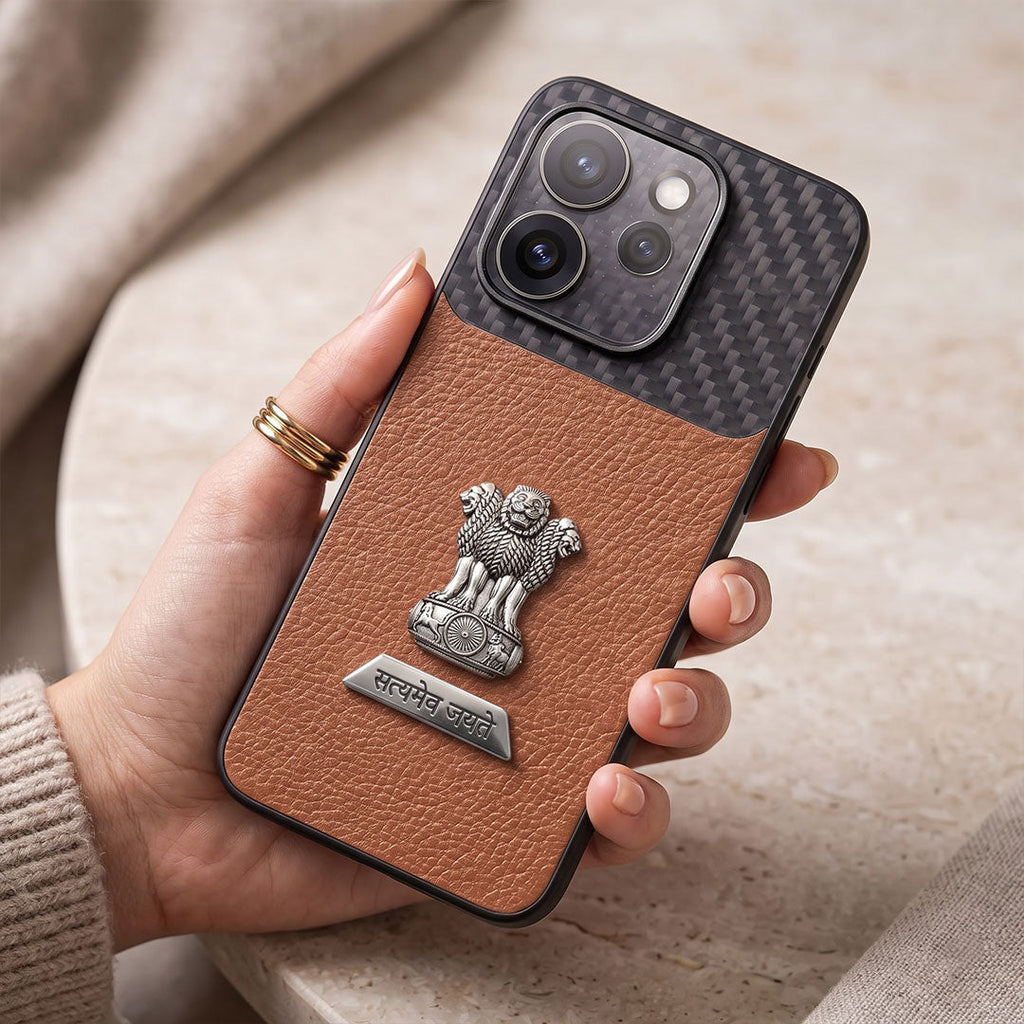 Oppo Reno 15 Pro Mini 5G Satyamev Jayate 2-in-1 Emblem Carbon Fiber Leather Phone Case