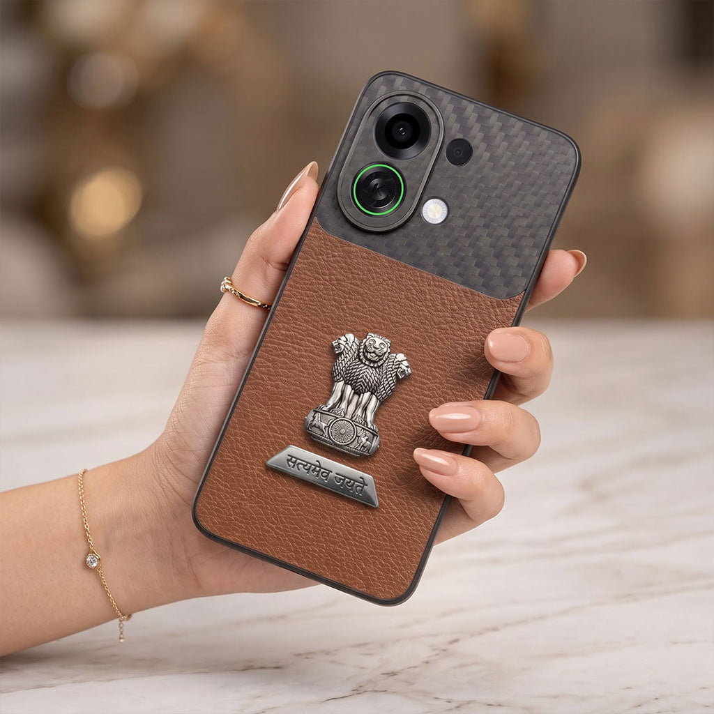 Oppo K13 Turbo 5G Satyamev Jayate 2-in-1 Emblem Carbon Fiber Leather Phone Case