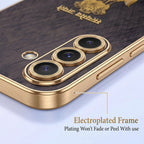 Samsung Galaxy A37 5G Satyamev Jayate 3D Electroplated Frame Gold Thread Pattern Hard Back Case