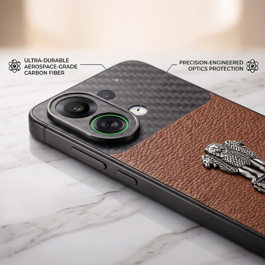 Oppo K13 Turbo 5G Satyamev Jayate Carbon Fiber Leather Hybrid Phone Case