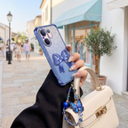 Vivo V60 5G Luxury Shimmer Airbag Bow Stand Case with Charm Strap