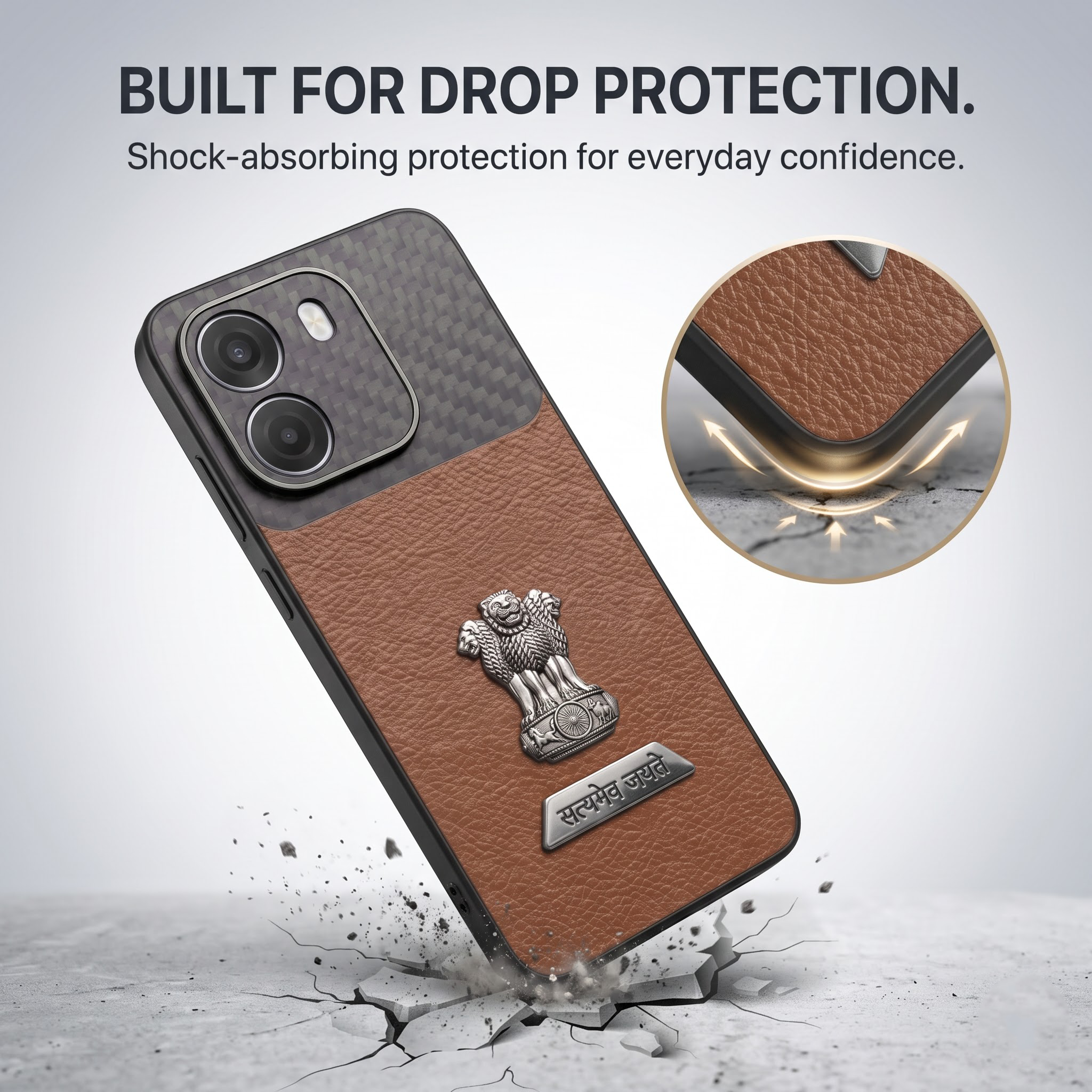 Oppo K14 5G Satyamev Jayate 2-in-1 Emblem Carbon Fiber Leather Phone Case
