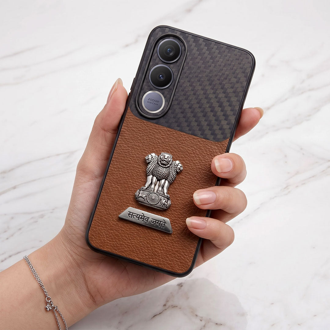 Vivo V70 FE 5G Satyamev Jayate 2-in-1 Emblem Carbon Fiber Leather Phone Case