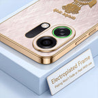 Oppo K13 Turbo 5G Satyamev Jayate 3D Electroplated Frame Gold Thread Pattern Hard Back Case