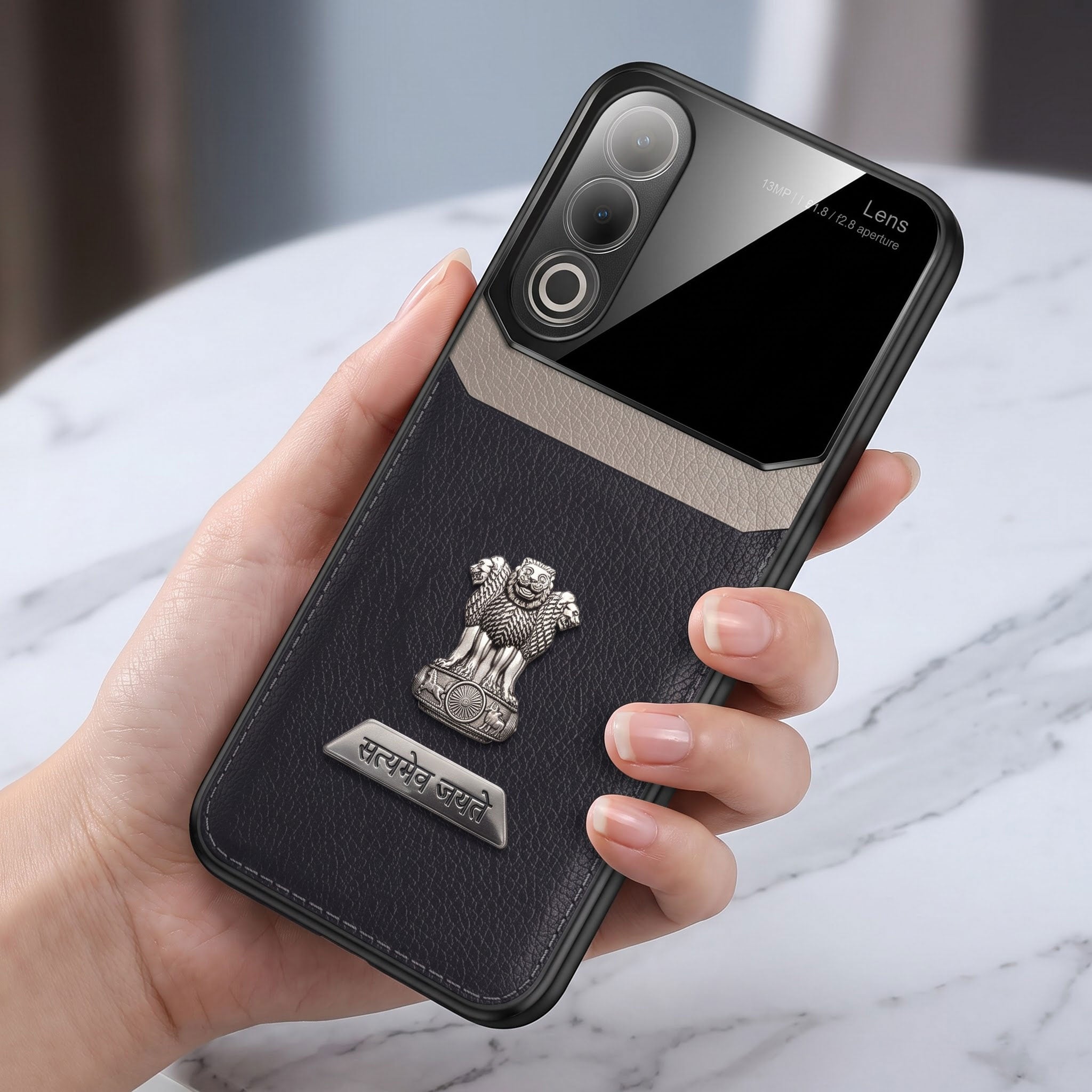 Oppo K12x 5G Satyamev Jayate 2-in-1 Emblem Leather Lens Protective Back Case