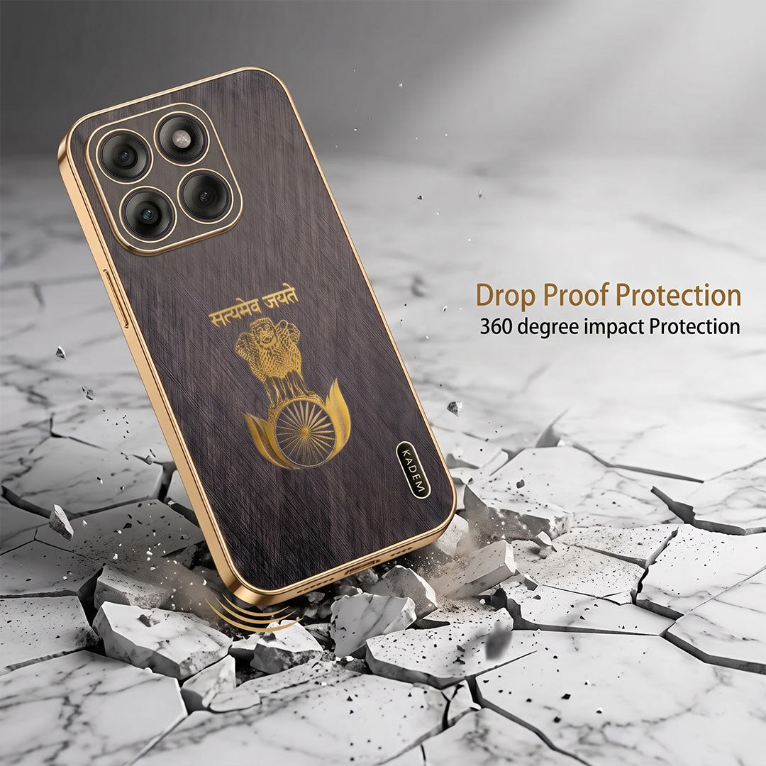 Motorola Edge 60 Pro 5G Satyamev Jayate 3D Electroplated Frame Gold Thread Pattern Hard Back Case