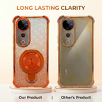 Vivo V40 Pro 5G Invincible Bracket Ring Stand Shimmer Airbag Cosmic Orange Case
