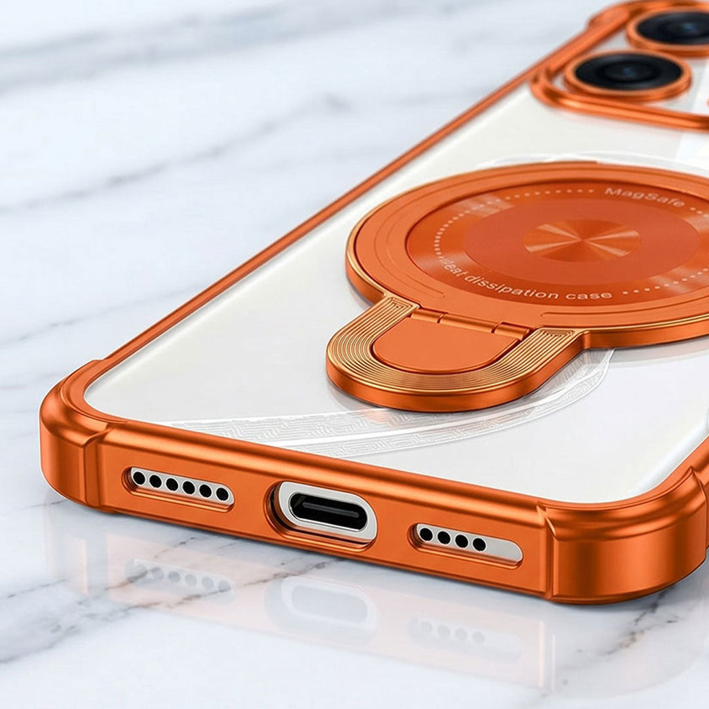 Oppo Reno 15 Pro Mini 5G Invincible Bracket Ring Stand Airbag Cosmic Orange Case