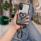 Vivo V60e 5G Luxury Shimmer Airbag Heart Stand Case with Charm Strap