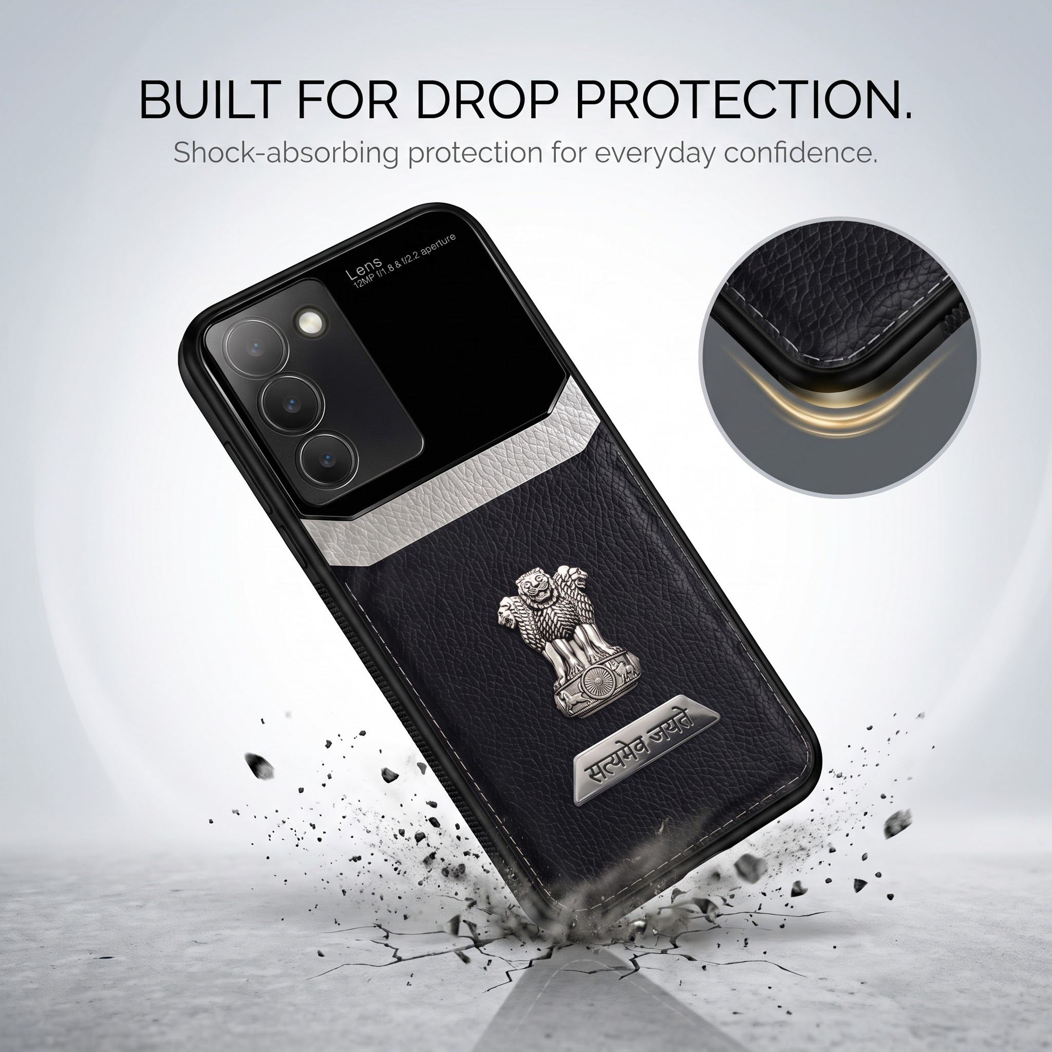 Vivo Y200e 5G Satyamev Jayate 2-in-1 Emblem Leather Lens Protective Back Case