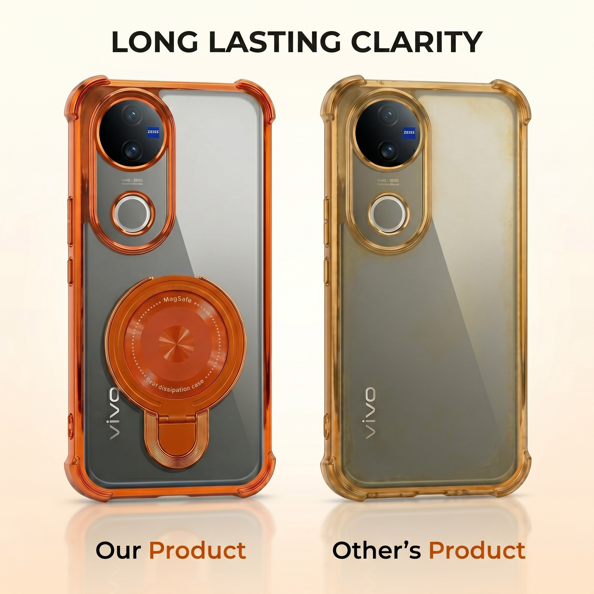 Vivo V50 5G Invincible Bracket Ring Stand Airbag Cosmic Orange Case