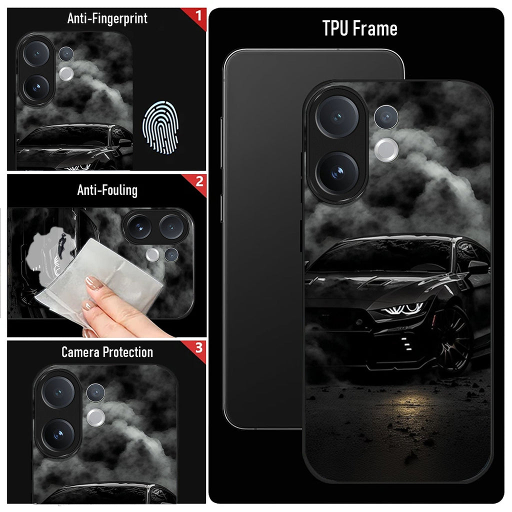 Vivo V60 5G Premium Acrylic Shockproof Glass Back Case ( Black BMW )