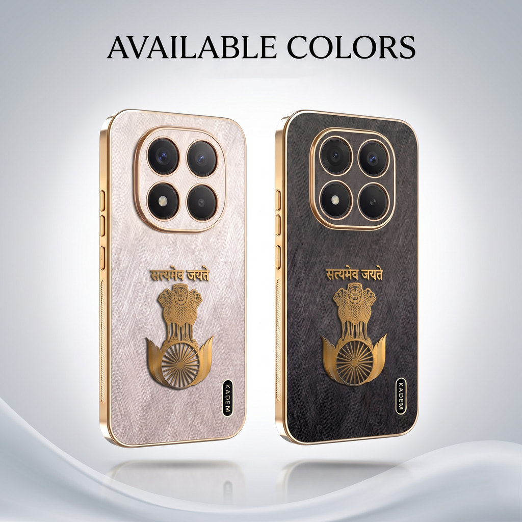 Redmi Note 15 Pro+ 5G Satyamev Jayate 3D Electroplated Frame Gold Thread Pattern Hard Back Case