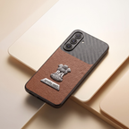 Samsung Galaxy A57 5G Satyamev Jayate 2-in-1 Emblem Carbon Fiber Leather Phone Case
