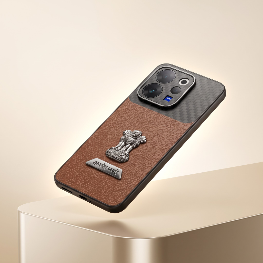 Vivo V70 5G Satyamev Jayate 2-in-1 Emblem Carbon Fiber Leather Phone Case