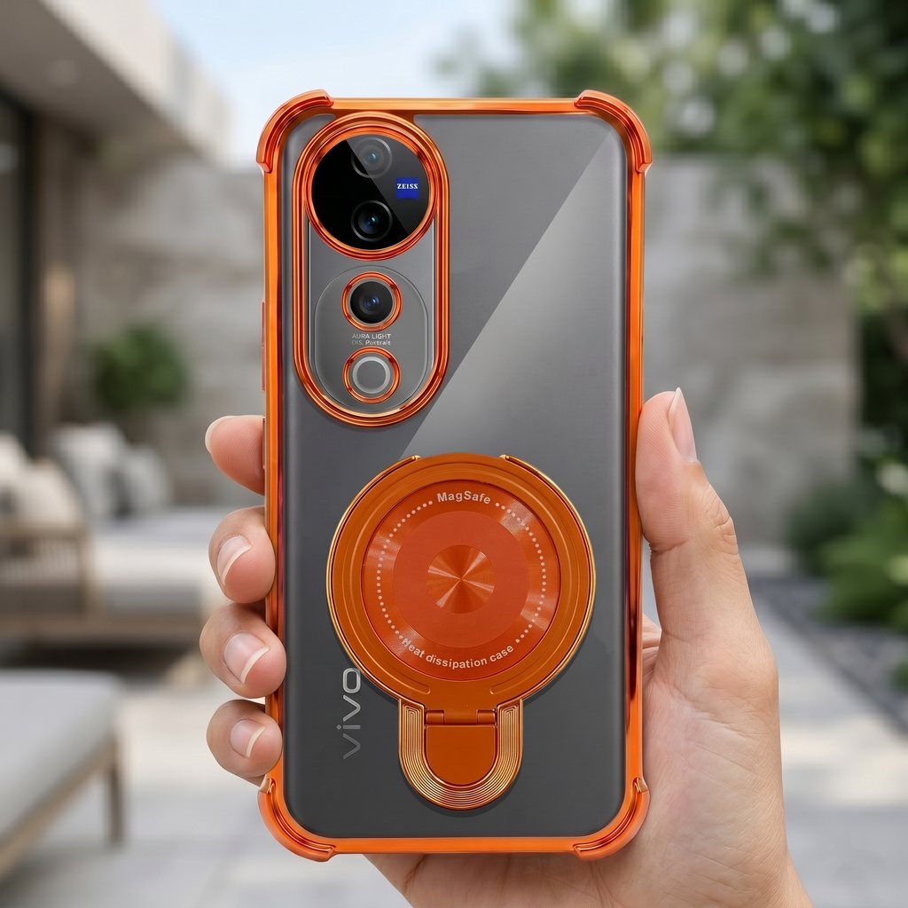 Vivo V40 Pro 5G Invincible Bracket Ring Stand Airbag Cosmic Orange Case