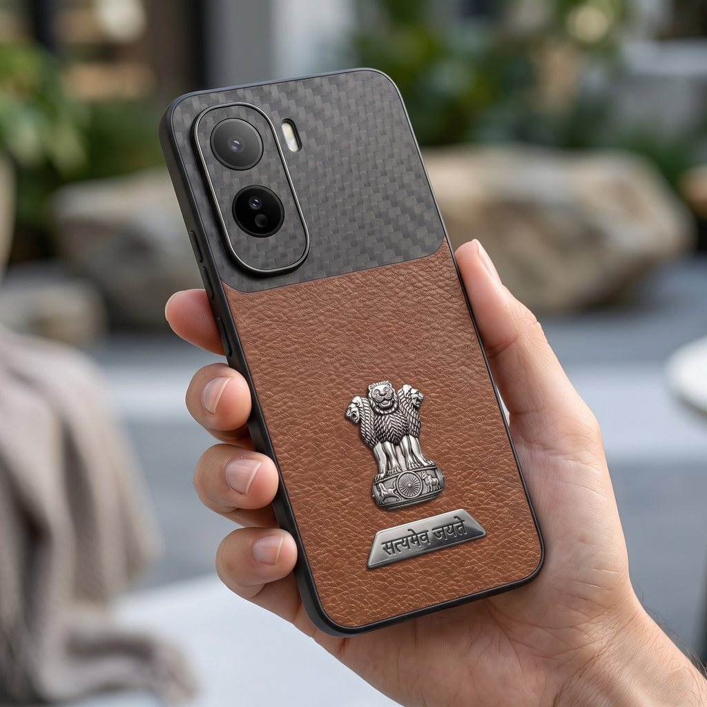 Vivo T5 Pro 5G Satyamev Jayate 2-in-1 Emblem Carbon Fiber Leather Phone Case