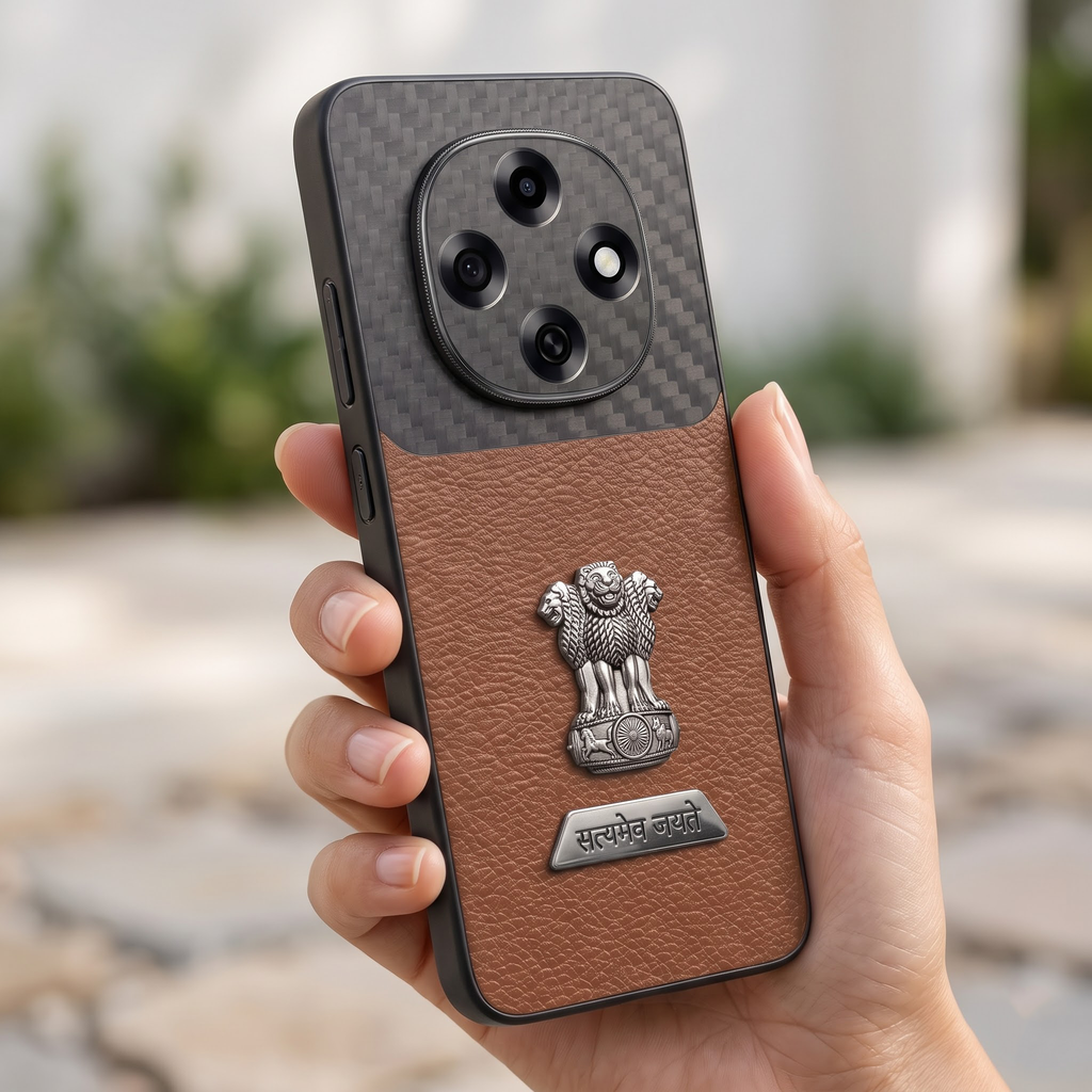Oppo F31 Pro 5G Satyamev Jayate 2-in-1 Emblem Carbon Fiber Leather Phone Case