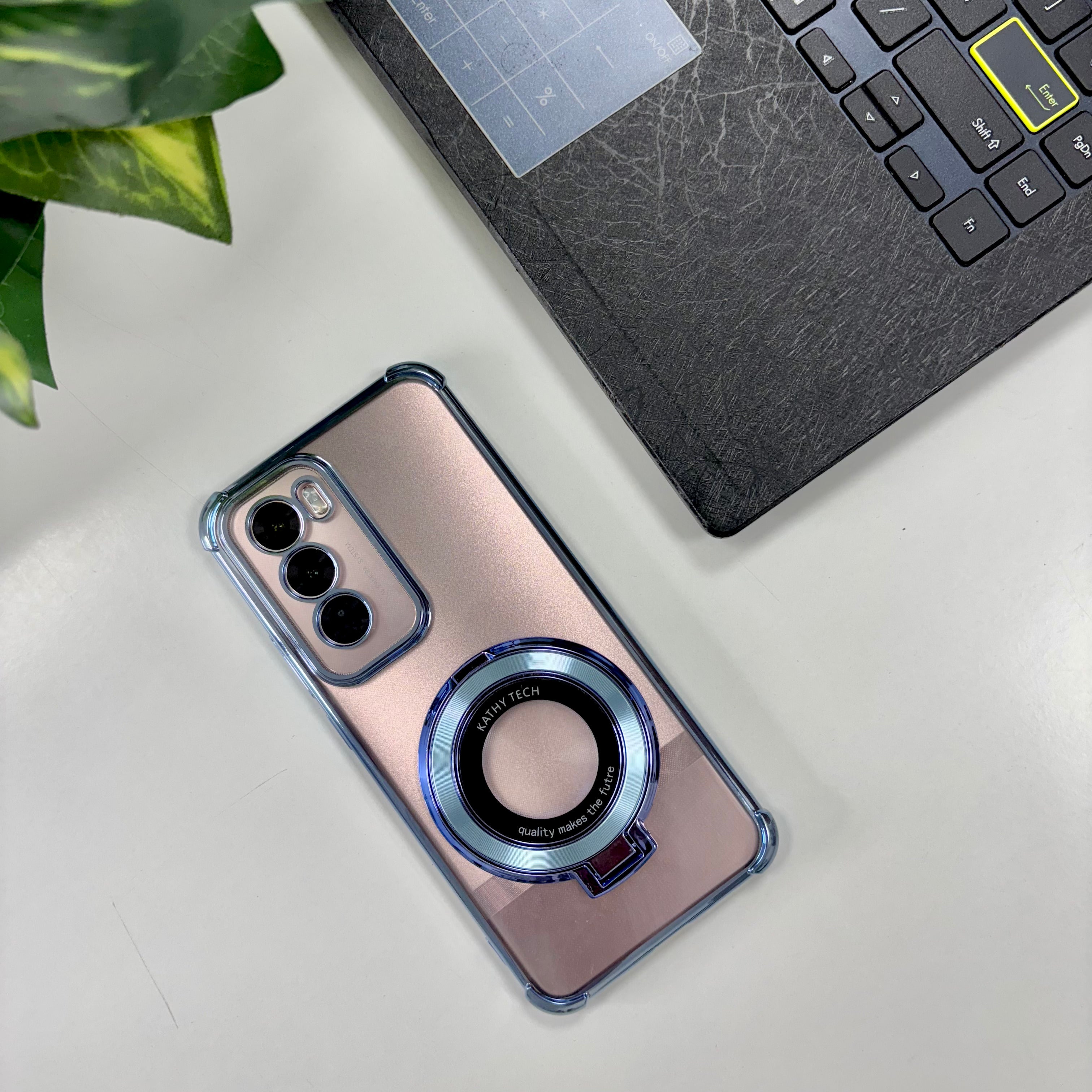 Oppo Reno12 Pro 5G Original Luxury Magnifier Ring Stand Shockproof Airbags Corner Case