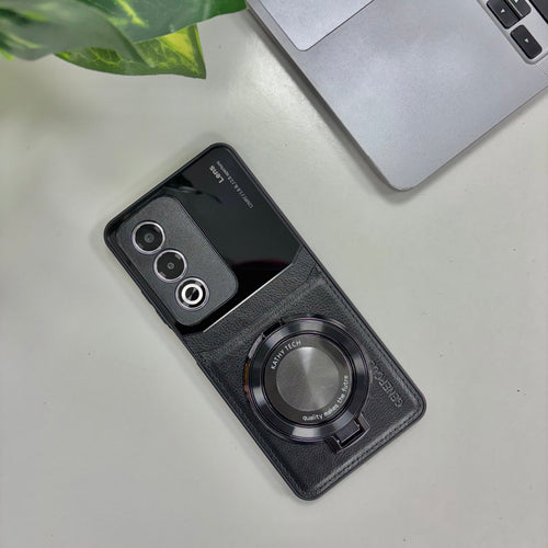 Oppo A3 Pro 5G Original Luxury Leather Lens Magnifier Ring Stand Case
