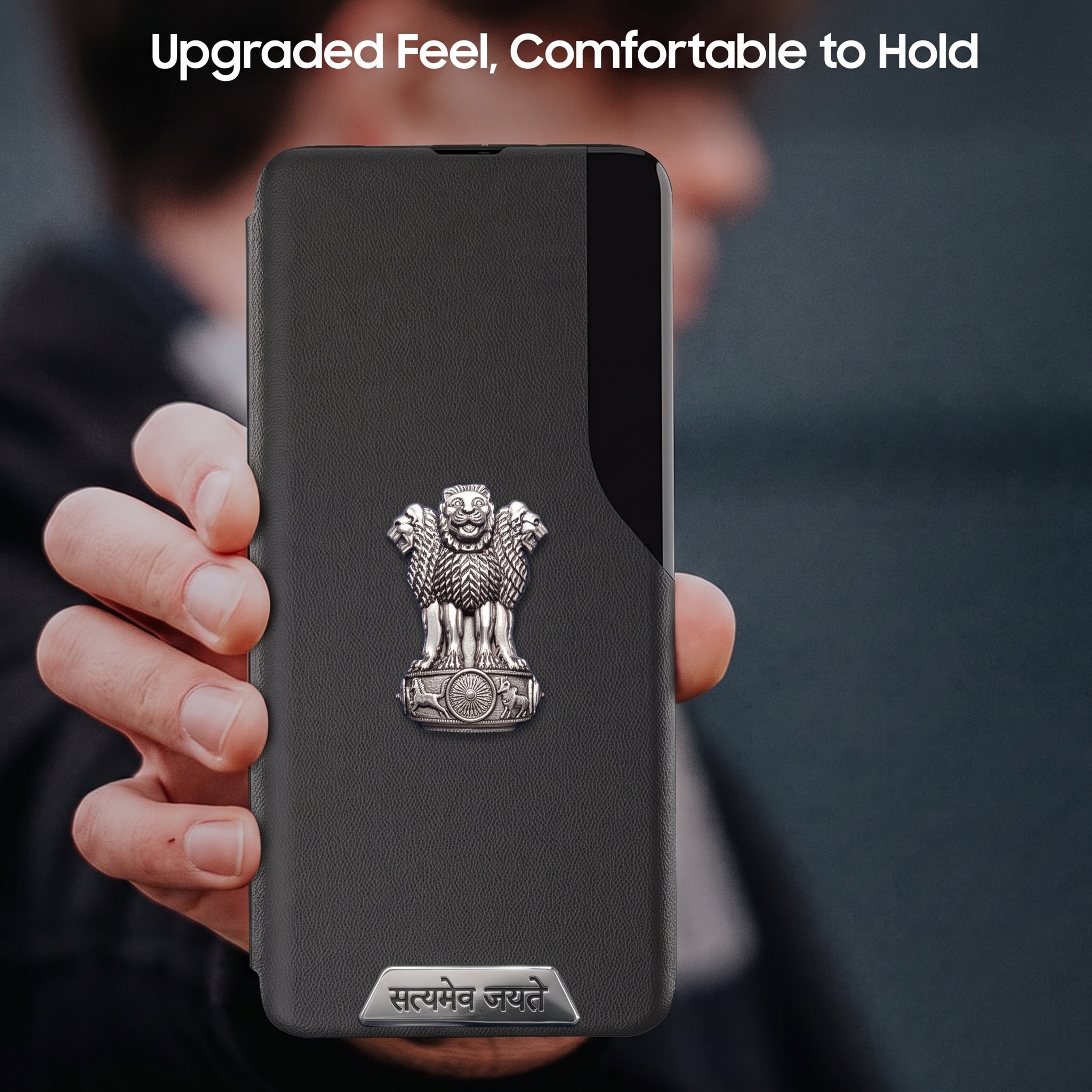 Oppo A3 Pro 5G Metal Satyamev Jayate 2-in-1 Emblem Half-Window Leather Flip Case