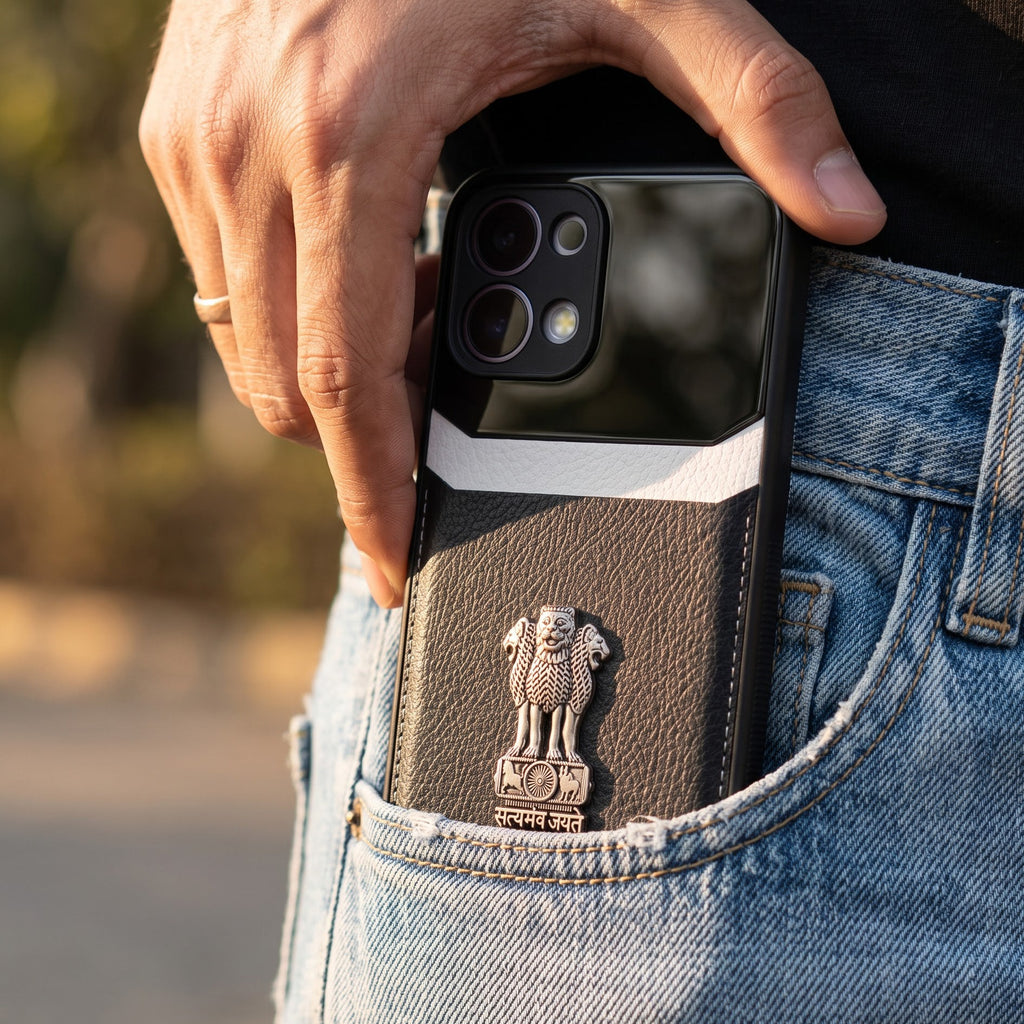 Oppo F31 5G Satyamev Jayate 3D Metal Leather Back Case