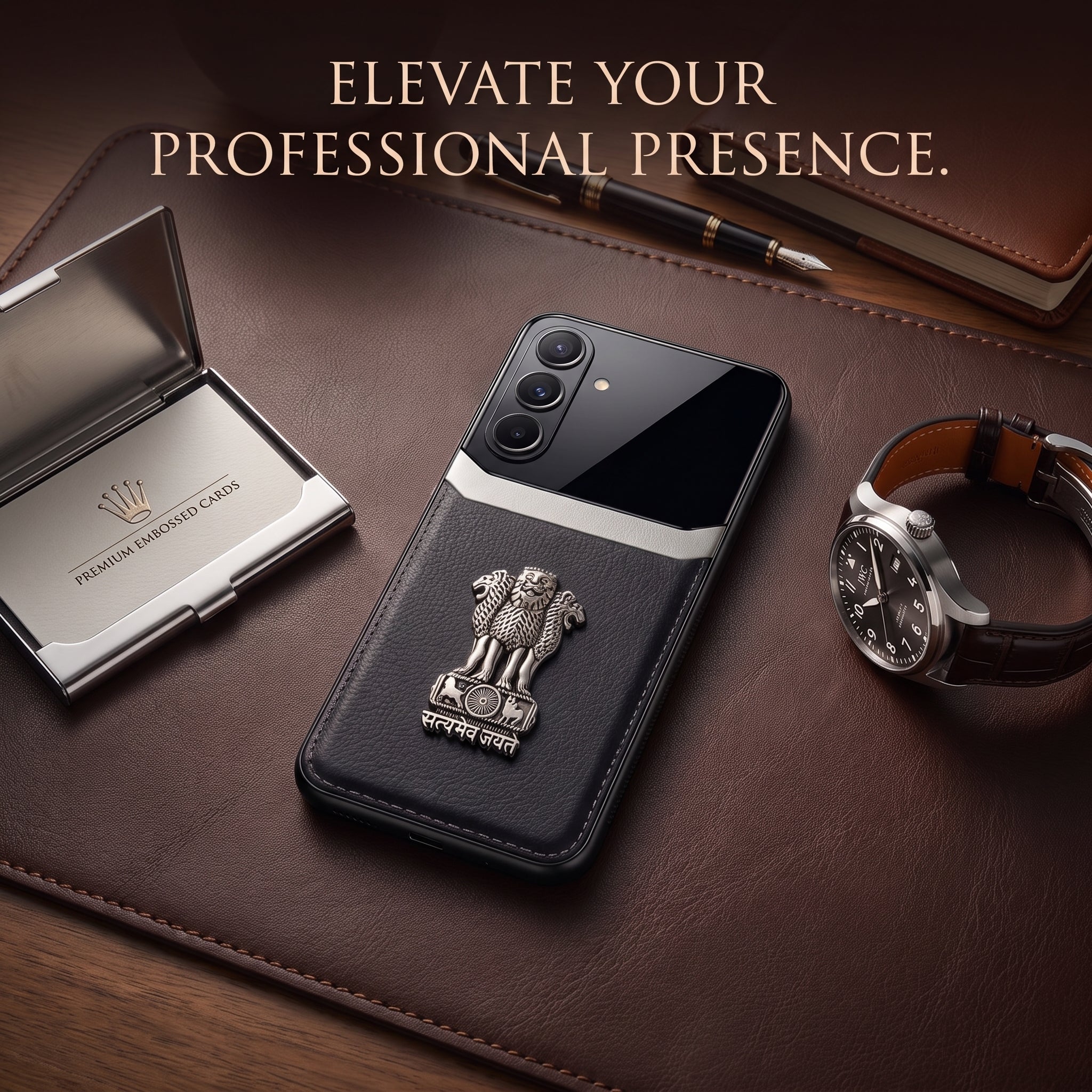 Galaxy A16 5G Satyamev Jayate 3D Metal Leather Back Case