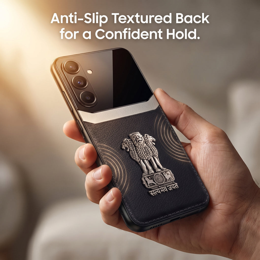 Galaxy M56 5G Satyamev Jayate 3D Metal Leather Back Case