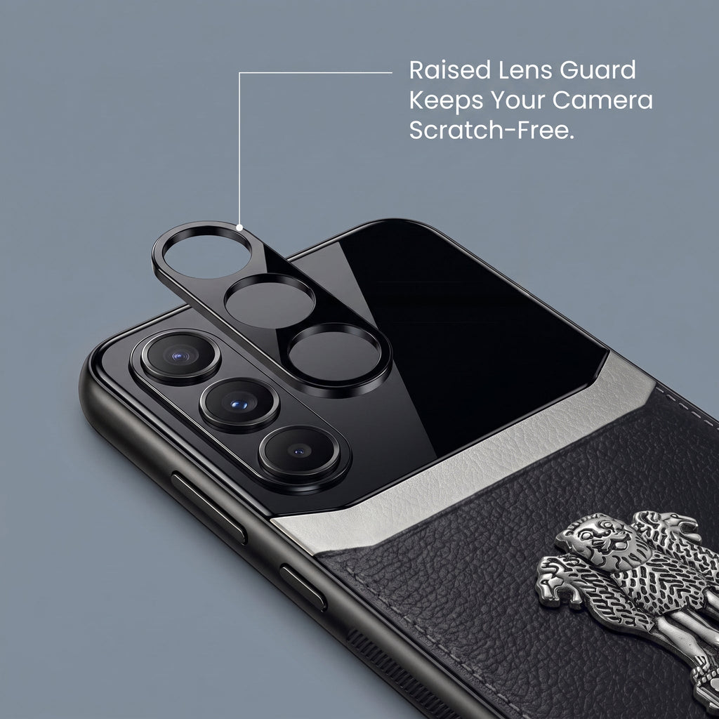 Galaxy M56 5G Satyamev Jayate 3D Metal Leather Back Case