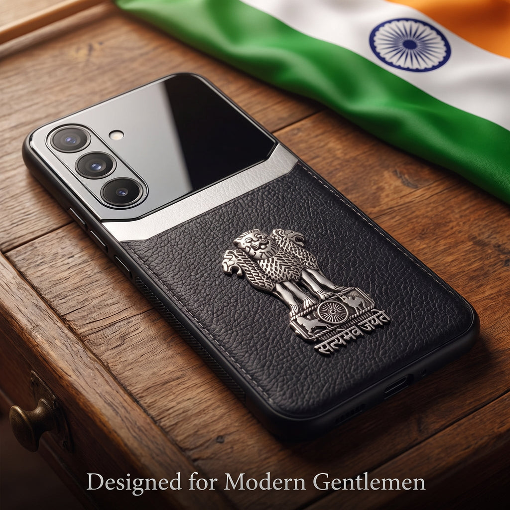 Galaxy M56 5G Satyamev Jayate 3D Metal Leather Back Case