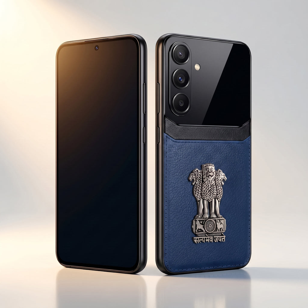 Galaxy M56 5G Satyamev Jayate 3D Metal Leather Back Case