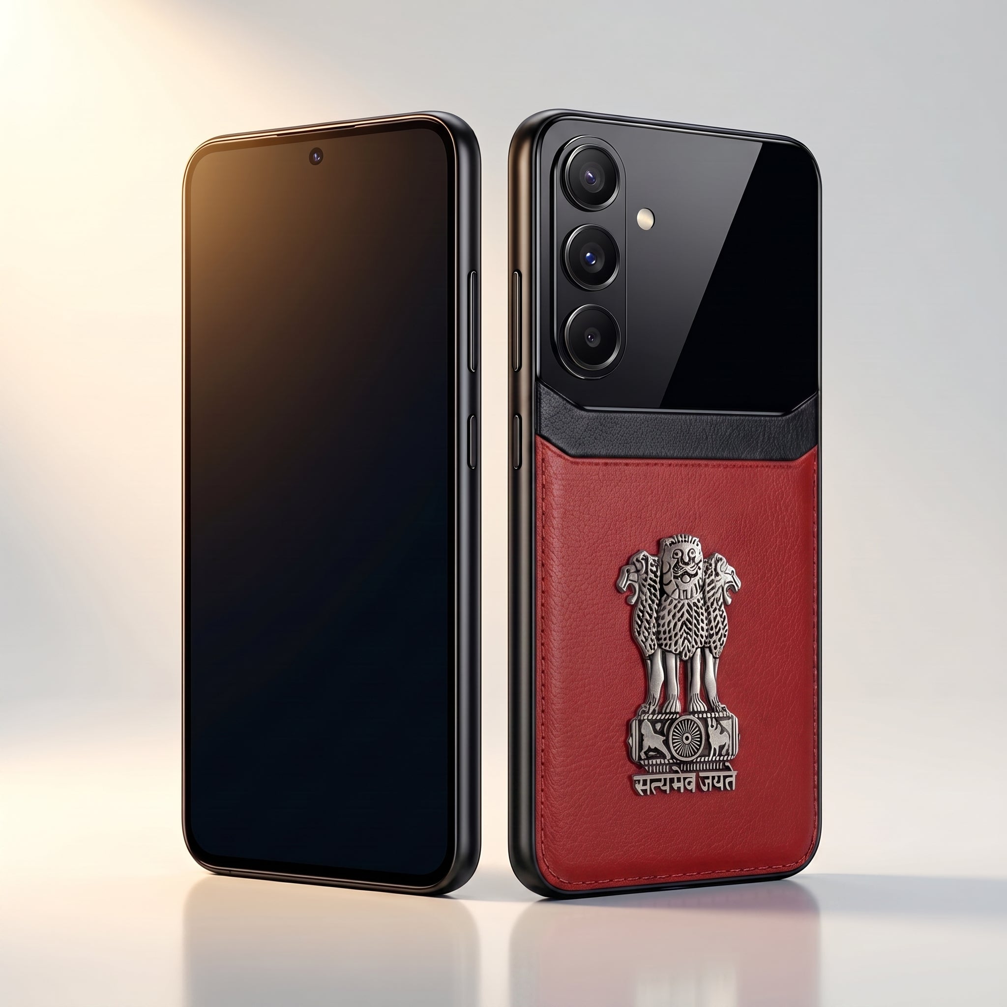 Galaxy M56 5G Satyamev Jayate 3D Metal Leather Back Case