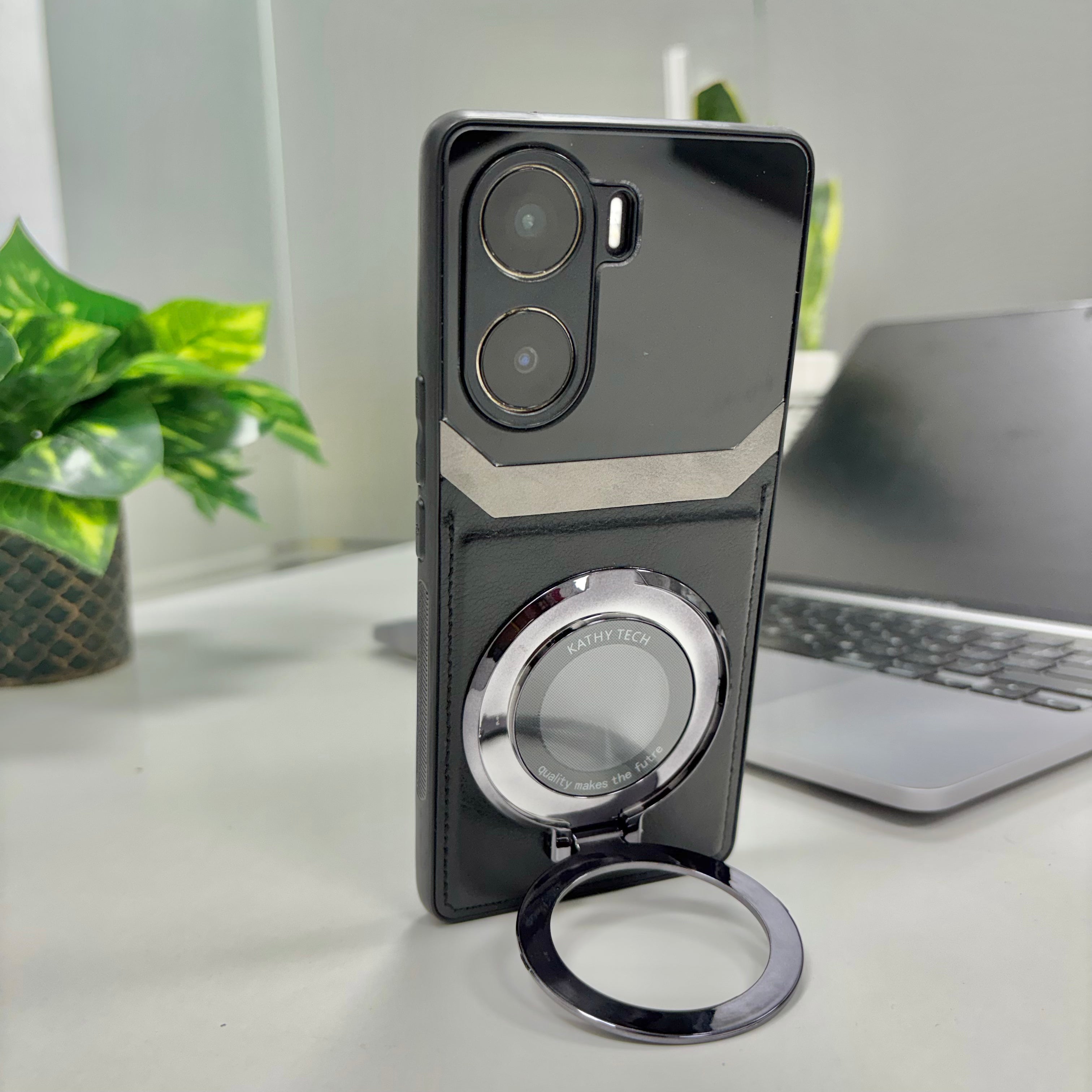 Vivo V29e 5G Original Luxury Leather Lens Magnifier Ring Stand Case